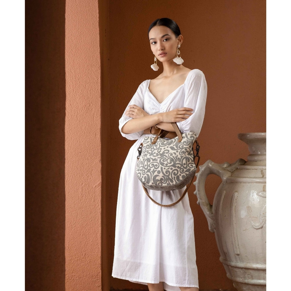 Myra Playful upcycled canvas crossbody with leather and hairon - Picture 2 of 5